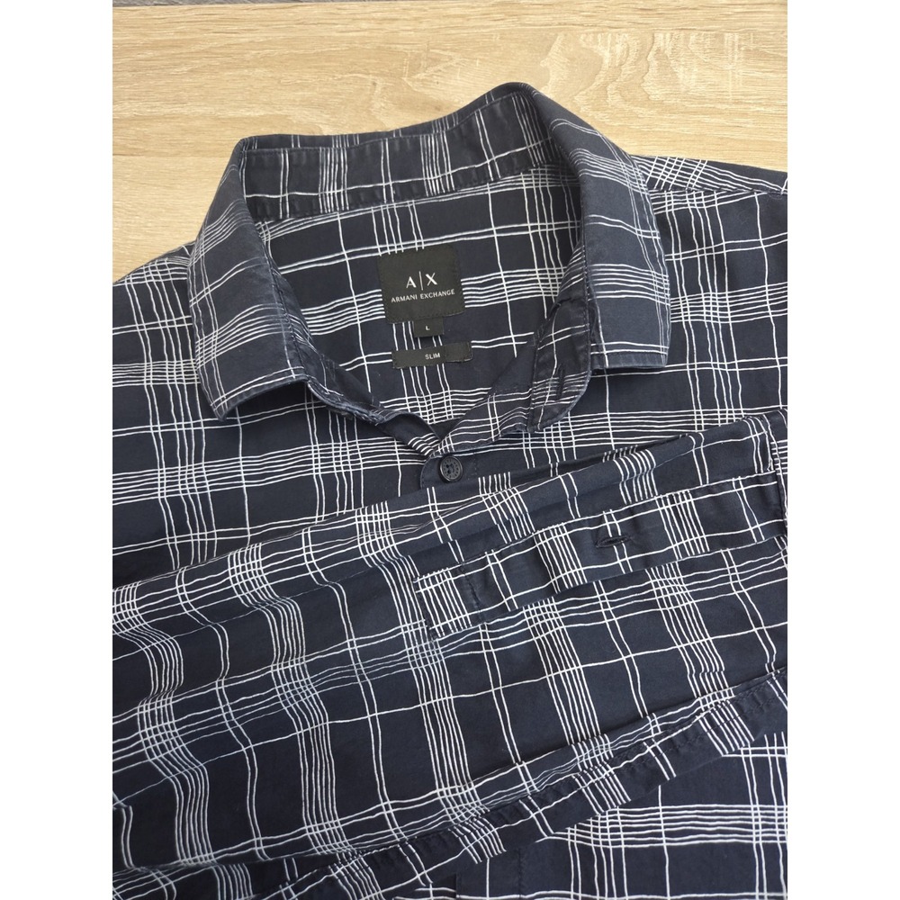 Armani Exchange Men's Long Sleeve Button Down Shirt Slim Fit Navy Blue Sz L